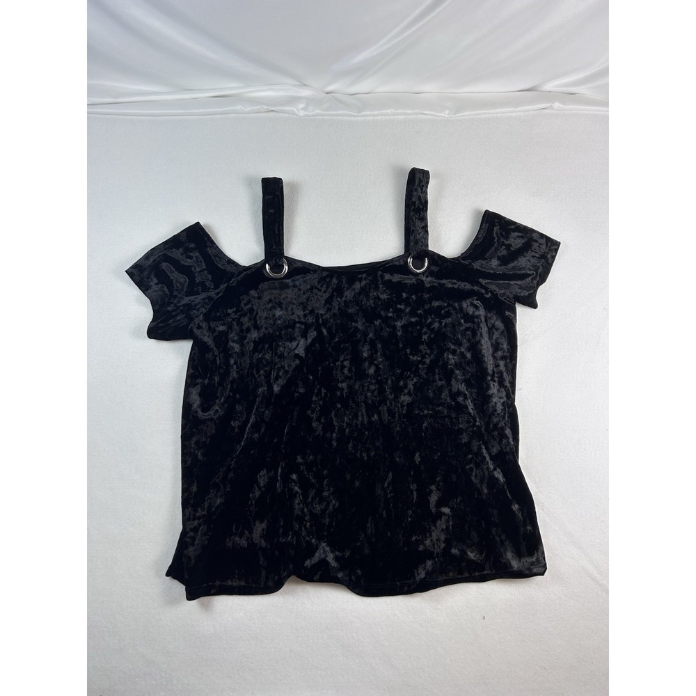 Rock & Republic Black Velvet Cold Shoulder Women XL Whimsigoth Goth‎